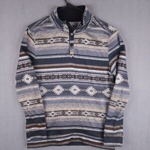 Departwest Fleece‎ Pullover Mens Medium Grey Southwestern Aztec Snap Mock Neck